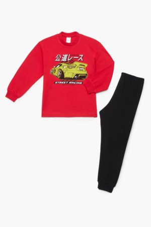 Πιτζάμα Παιδική Χειμερινή με Τύπωμα Racing για Αγόρι Κόκκινο-Μαύρο, Βαμβακερή 100% - Pretty Baby, pb-63872