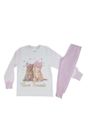 Πιτζάμα Παιδική Χειμερινή με Τύπωμα για Κορίτσι Cats Κρεμ-Ροζ, Βαμβακερή 100% - Pretty Baby, pb-64967-krem-roz
