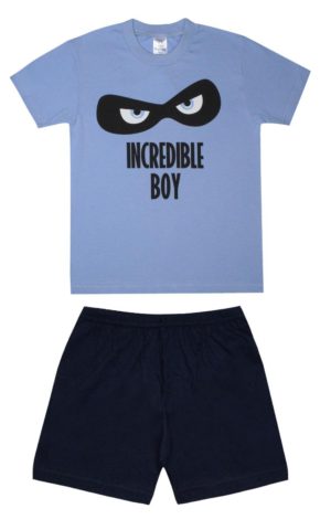 Πιτζάμα Παιδική Καλοκαιρινή Σετ 2τμχ για Αγόρι Incredible Boy Σιέλ-Μαρίν, Ψιλή Πλέξη Υφάσματος, Βαμβακερό 100% - Pretty Baby, pb-63041-siel-marin