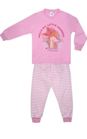 Χειμερινή Πιτζάμα με Τύπωμα Ελαφάκι για Κορίτσι Ροζ, Βαμβακερή 100% - Pretty Baby, pb-69171-roz