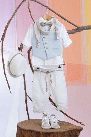Βαπτιστικό Κοστουμάκι για Αγόρι Mironas Λευκό-Σιέλ-Μπεζ 1417, Bambolino, bmb-1417