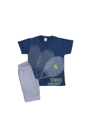Πιτζάμα Παιδική Καλοκαιρινή Σετ 2 Τεμαχίων Tennis για Αγόρι Γκρι-Μαρίν Ψιλή Πλέξη Υφάσματος, Βαμβακερό 100% - Pretty Baby, pb-63024