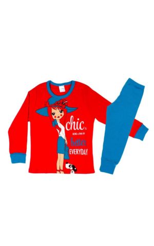 Πιτζάμα Παιδική Χειμερινή με Τύπωμα για Κορίτσι Chic Πετρόλ-Κόκκινο, Βαμβακερή 100% - Pretty Baby, pb-64937