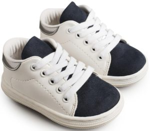 Babywalker Βαπτιστικό παπουτσάκι περπατήματος για αγόρι - Δετό δίχρωμο Sneaker Λευκό - Μπλε BS-3037, bwalker19-BS-3037-blue