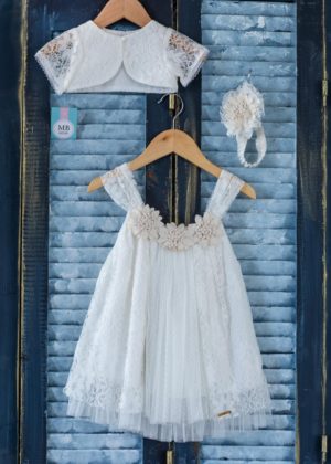 Βαπτιστικό φορεματάκι για κορίτσι Εκρού Κ64Ε Mak Baby, mak-k64e
