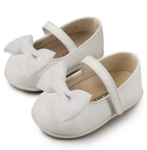 Babywalker Βαπτιστικό παπουτσάκι για πρώτα βήματα Γοβάκι μονή μπαρέτα satin φιόγκος Λευκό PRI2525, bw21-PRI-2525-white