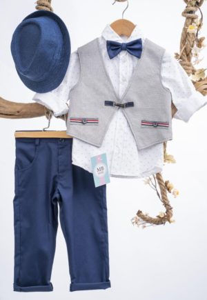 Βαπτιστικό κοστουμάκι για αγόρι Μπλε-Γκρι ΑΕ79 Mak Baby, mak-ae79