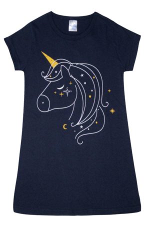 Παιδική Νυχτικιά Unicorn για Κορίτσι Μαρίν Ψιλή Πλέξη Υφάσματος, Βαμβακερό 100% - Pretty Baby, pb-63145-marin
