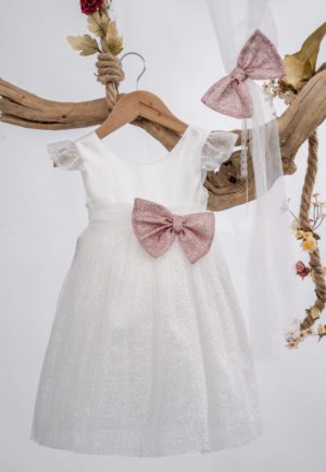 Βαπτιστικό Φόρεμα για κορίτσι Ιβουάρ-Σάπιο Μήλο Κ135 Mak Baby, mak-k135