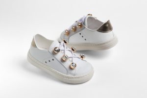 Χειροποίητο Βαπτιστικό Παπουτσάκι Sneaker για Κορίτσι Περπατήματος Λευκό-Χρυσό Κ488Α, Everkid, ever-s24-K488A