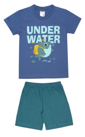 Παιδική Καλοκαιρινή Πιτζάμα για Αγόρι Underwater Ραφ-Πετρόλ, Ψιλή Πλέξη Υφάσματος, Βαμβακερή 100% - Pretty Baby, pb-65382-raf-petrol