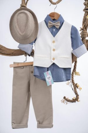 Βαπτιστικό κοστουμάκι για αγόρι Πούρο-Εκρού-Μπλε ΑΕ71 Mak Baby, mak-ae71