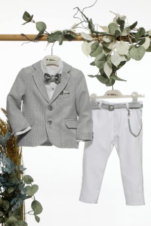Βαπτιστικό Κοστουμάκι για Αγόρι Γκρι-Λευκό Α4668, Mi Chiamo, mc-24-A4668-gri-lefko