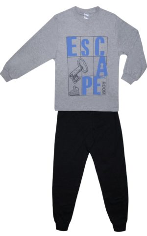 Πιτζάμα Παιδική Χειμερινή με Τύπωμα Escape Room για Αγόρι Γκρι-Μαύρο, Βαμβακερή 100% - Pretty Baby, pb-63982-gri-mavro