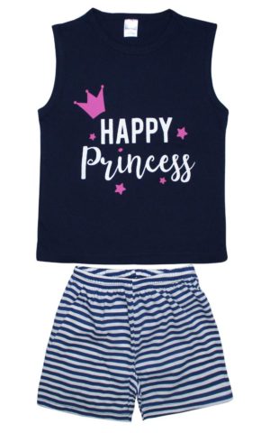 Πιτζάμα Παιδική Καλοκαιρινή Σετ 2 τεμαχίων Χωρίς Μανίκι Princess για Κορίτσι Ρίγα Μαρίν Ψιλή Πλέξη Υφάσματος, Βαμβακερό 100% - Pretty Baby, pb-63137