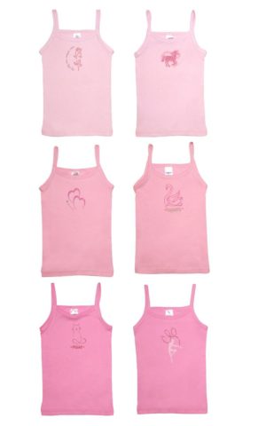Παιδικά Φανελάκια Meow Ροζ 6 τμχ Τιράντα Βαμβακερά 100% - Pretty Baby, pb-47554