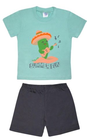 Παιδική Καλοκαιρινή Πιτζάμα για Αγόρι Summer Fun Βεραμάν-Ανθρακί, Ψιλή Πλέξη Υφάσματος, Βαμβακερή 100% - Pretty Baby, pb-65383-veraman-anthraki