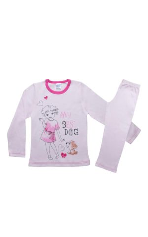 Πιτζάμα Παιδική Χειμερινή με Τύπωμα Best Dog για Κορίτσι Ροζ, Βαμβακερή 100% - Pretty Baby, pb-69823