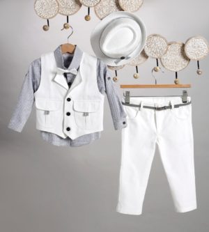 Βαπτιστικό Κοστουμάκι για Αγόρι Λευκό-Γκρι 2803-1, New Life, nl-2803-1
