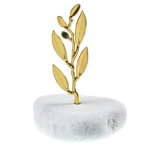 Φυσική Πέτρα με Κλαδί Ελιάς Χρυσό 7cm - NU1715, nv-51.00002.235