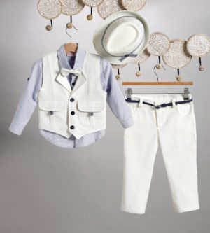 Βαπτιστικό Κοστουμάκι για Αγόρι Εκρού-Μπλε 2803-2, New Life, nl-2803-2