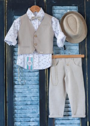 Βαπτιστικό κοστουμάκι για αγόρι Μπεζ-Γκρι ΑΕ55 Mak Baby, mak-ae55