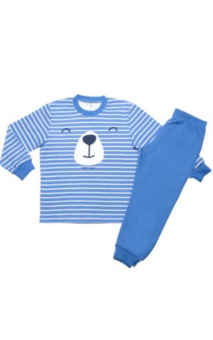Πιτζάμα Παιδική Χειμερινή με Τύπωμα Leon για Αγόρι Εκρού-Μπλε, Βαμβακερή 100% - Pretty Baby, pb-68164-ekrou-mple