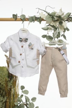 Βαπτιστικό Κοστουμάκι για Αγόρι Λευκό-Μπεζ Α4692, Mi Chiamo, mc-24-A4692