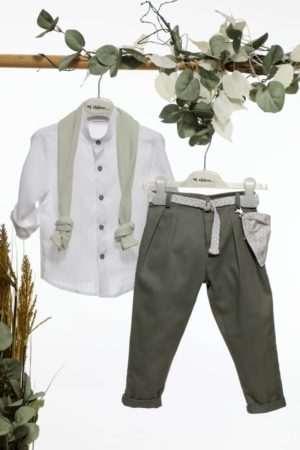 Βαπτιστικό Κοστουμάκι για Αγόρι Λευκό-Χακί Α4686, Mi Chiamo, mc-24-A4686-lefko-xaki