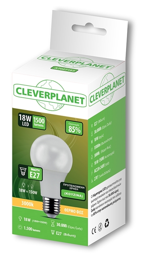 Cleverplanet Λάμπα Led 18W/E27 Θερμό Φως