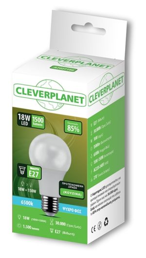 Cleverplanet Λάμπα Led 18W/E27 Ψυχρό Φως