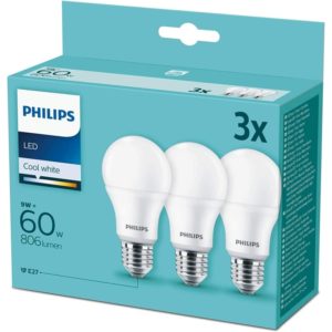 Philips Λάμπες LED A60 Φυσικό Λευκό 806lm 3τμχ E27/9W/220-240V 2700K 105χ60mm