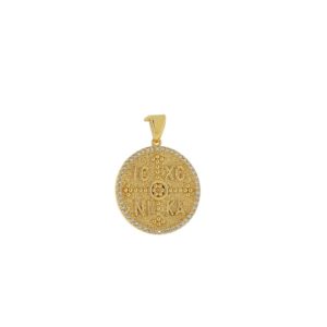 Μενταγιόν Κωνσταντινάτο Χρυσό Με Λευκές Πέτρες Ασήμι 925