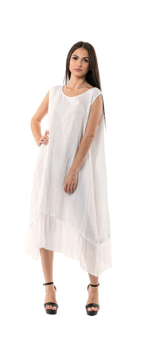 Φόρεμα Μίντι Αμάνικο Λινό Λευκό