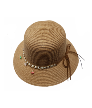 Καπέλο Ψάθινο Με Αλυσίδα Πέρλες Μπεζ
