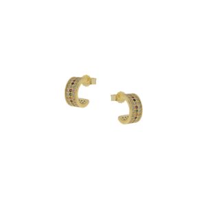 Σκουλαρίκια Χρυσό Χρώμα Με Τρεις Σειρές Ζιργκόν Rainbow Ασήμι 925
