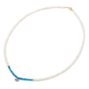 Κολιέ 110225 Μαργαριτάρια Fresh Water Pearl 3,0-3,5mm και Blue Salomite 14ct