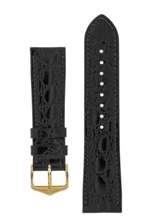 Λουρί Hirsch Crocograin 1230-2850 Black Leather Strap
