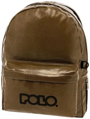 Polo Vinyl Σχολική Τσάντα Πλάτης Γυμνασίου-Λυκείου σε Λαδί χρώμα 9-01-031-6600 (2022)