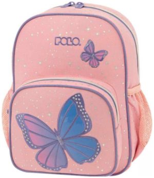Polo Junior Little Butterfly Σχολική Τσάντα Πλάτης Νηπιαγωγείου σε Ροζ χρώμα 9-01-040-8227