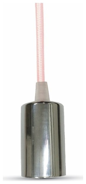 Κρεμαστό Φωτιστικό V-TAC Μεταλλικό Χρώμιο με Υφασμάτινο Καλώδιο Ροζέ Μπέζ με ντουί Ε27 3794