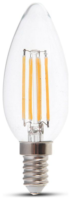 V-TAC Λάμπα LED E14 κερί filament 4W θερμό λευκό 3000K γυαλί διάφανο dimmable SKU: 2870