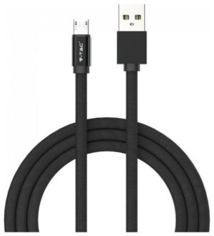 V-TAC Καλώδιο Ύφασμα USB- Micro USB 1 μέτρο Μαύρο Ruby Series 8494