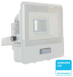 V-TAC Προβολέας LED 10W 100° 735lm IP65 Samsung Chip με Αισθητήρα Κίνησης και Ενσωματωμένο Στυπιοθλίπτη Άσπρο Σώμα Φυσικό Λευκό 20269