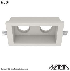 Γύψινη Χωνευτή Βάση Τετράγωνη Διπλή Κουτάκι για 2 Σποτ GU10 Fos 09