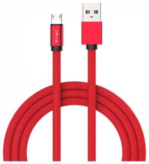 V-TAC Καλώδιο Ύφασμα USB- Micro USB 1 μέτρο Κόκκινο Ruby Series 8497