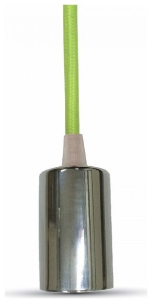Κρεμαστό Φωτιστικό V-TAC Μεταλλικό Χρώμιο με Υφασμάτινο Καλώδιο Πράσινο με ντουί Ε27 3785