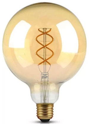 V-TAC Λάμπα LED Filament Ε27 G125 5W 300lm 300° Ζεστό Λευκό Amber Γυαλί 217216