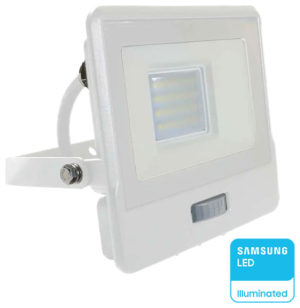 V-TAC Προβολέας LED 20W 100° 1510lm IP65 Samsung Chip με 1m Καλώδιο και Αισθητήρα Κίνησης Άσπρο Σώμα Ζεστό Λευκό 20295