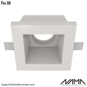 Γύψινη Χωνευτή Βάση Τετράγωνη Κουτάκι με Χείλος για Σποτ GU10 Fos 08